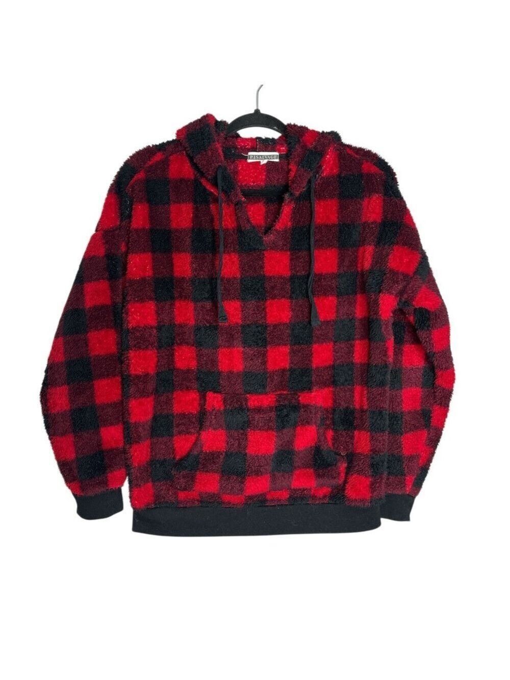 PJ Salvage Fleece Buffalo Plaid Hoodie, size XS